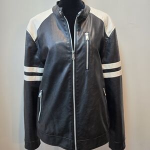 Black Rivet Black & White Motorcyle Street  Jacket